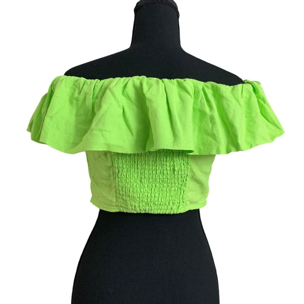 A New Day Womens Stretchy Off-Shoulder Ruffle Green Crop Top Size Large - Picture 7 of 11
